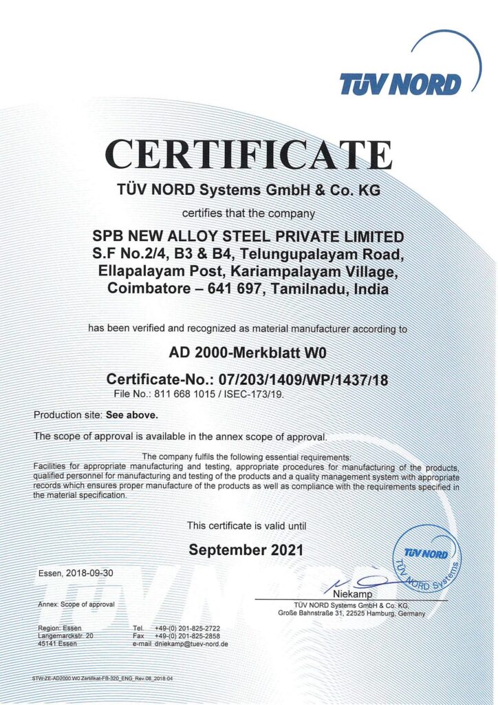 PED - W0 Certificate _ Material List-1-1